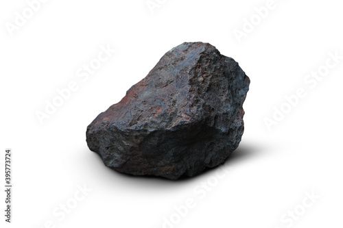 Hematite rock (haematite, iron ore) isolated on white background. Hematite is found as a primary mineral and as an alteration product in igneous, metamorphic, and sedimentary rocks. © Montree