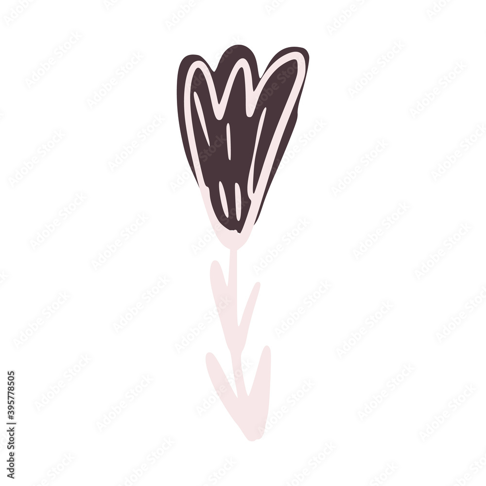 Flower isolated on white background. Abstract botanical sketch brown and pink color hand drawn in style doodle. Flower isolated on white background. Abstract botanical sketch brown and pink color hand drawn in style doodle.