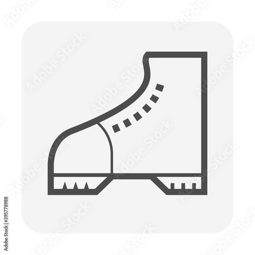 Safety boot or safety shoe vector icon. That footwear is personal protective equipment (PPE) for wear to work in construction site to protection, safe or prevent foot of builder or worker injury.