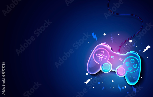 Vector Illustration Neon Future Game Pad Background.