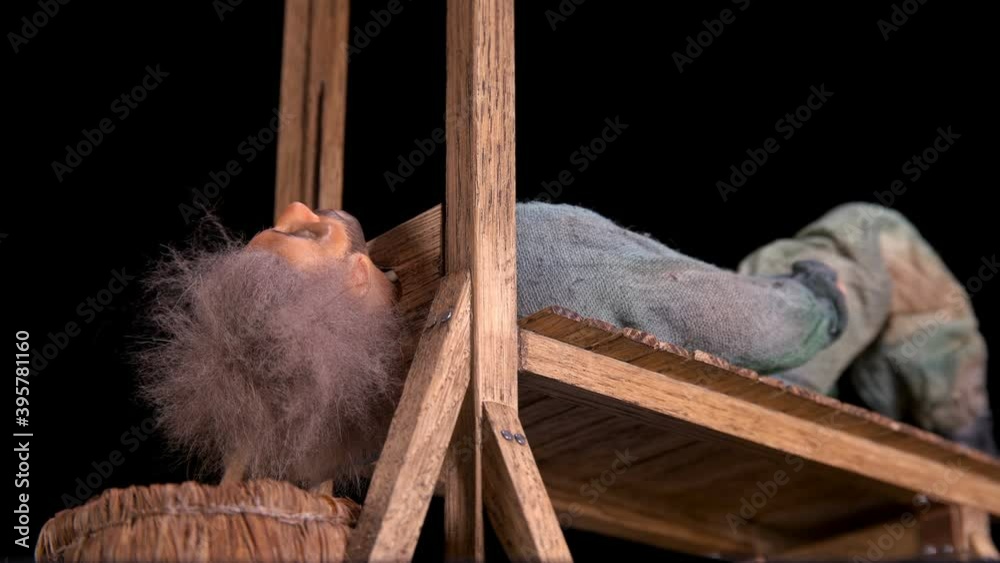 The guillotine cuts off the head of the criminal. Previously, such an