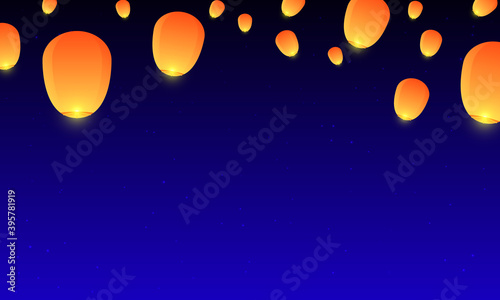 Fototapeta Naklejka Na Ścianę i Meble -  Flying lanterns in the night sky, vector art illustration.