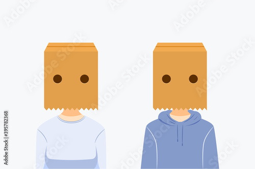 A couple with box on the head. Isolated Vector Illustration