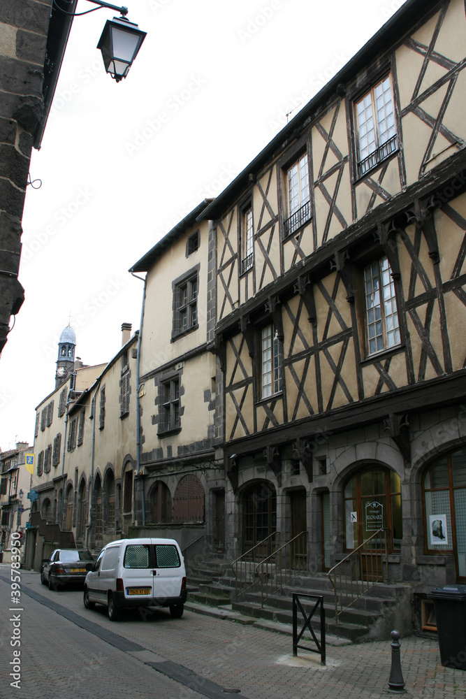street and medieval houses in clermont-ferrand in auvergne (france)