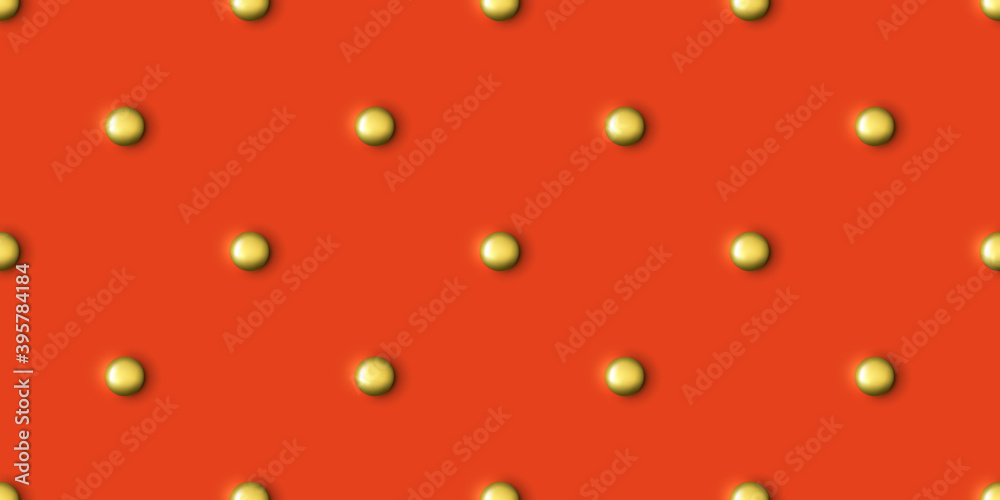 Geometric Seamless Pattern with gold balls on a red background. Texture with golden round spheres. Design Template for packaging, cards, holiday decoration, textile, wallpaper, interior Geometric Seamless Pattern with gold balls on a red background. Texture with golden round spheres. Design Template for packaging, cards, holiday decoration, textile, wallpaper, interior