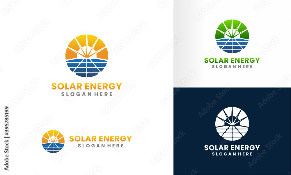 solar panel and sun energy logo design template