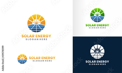 solar panel and sun energy logo design template