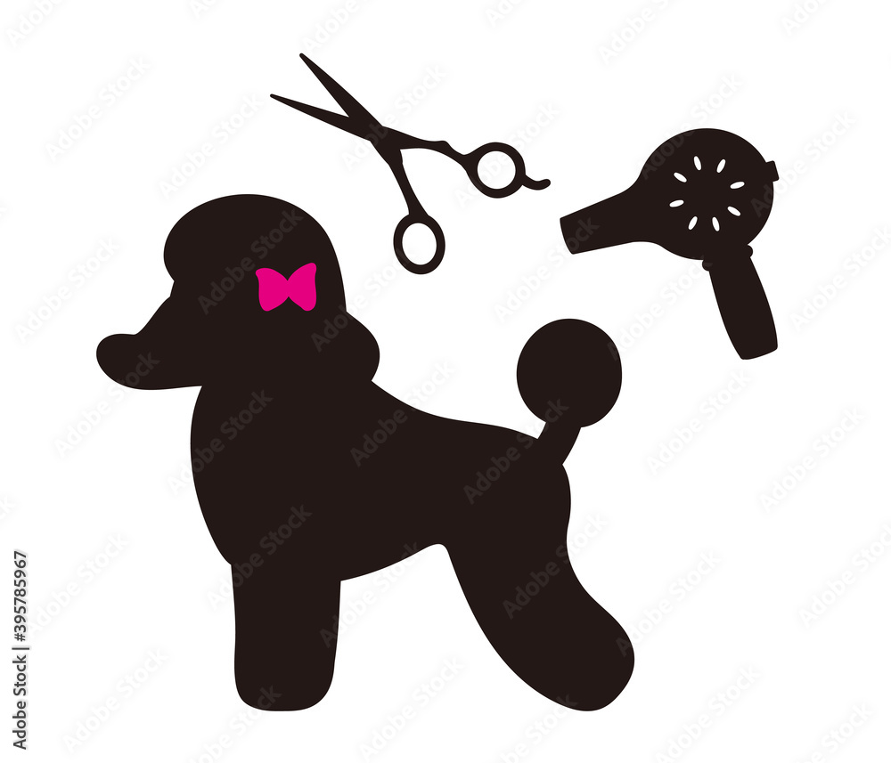 犬のトリミング ハサミとドライヤーとプードルのシルエット Stock Vector Adobe Stock