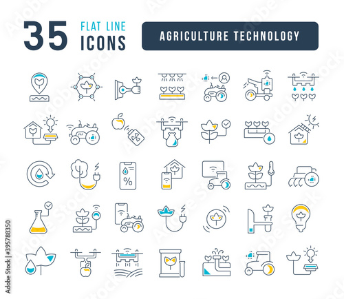 Set of linear icons of Agriculture Technology