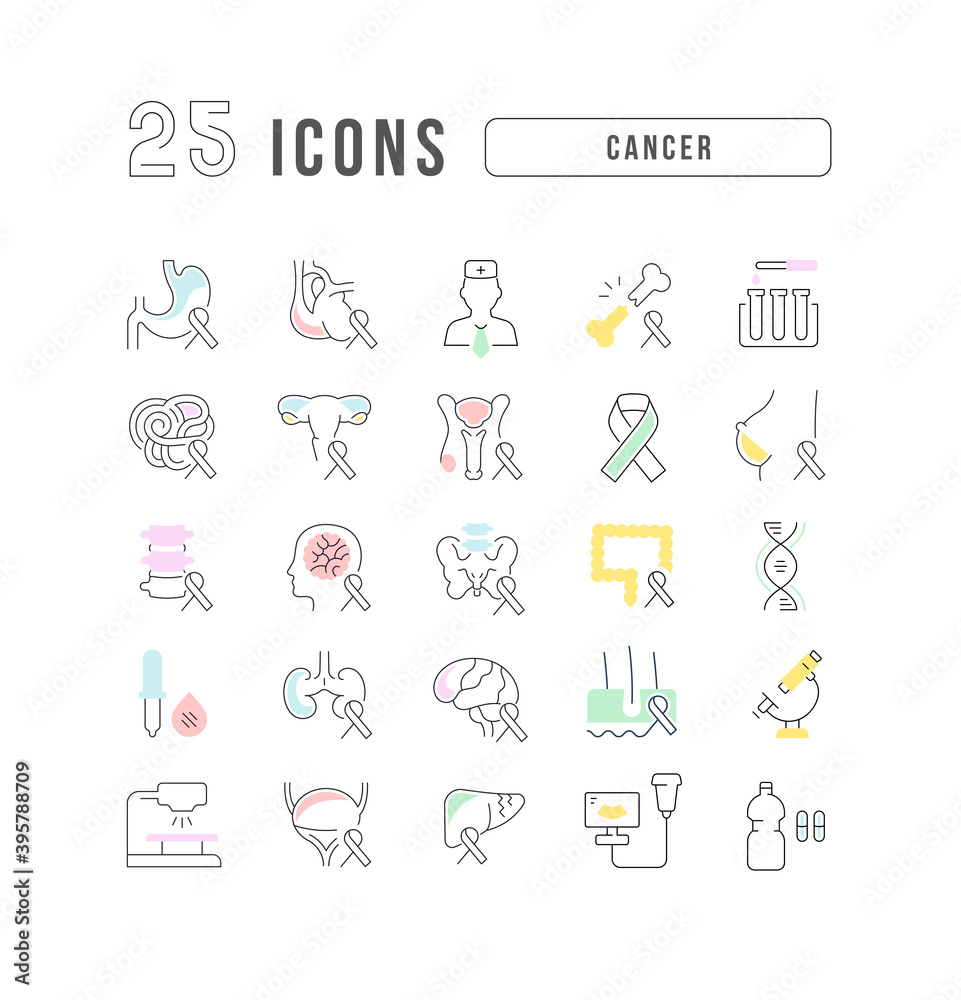 Set of linear icons of Cancer