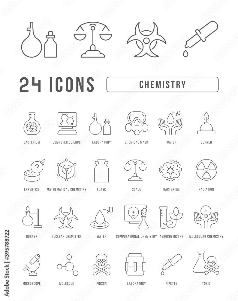 Set of linear icons of Chemistry