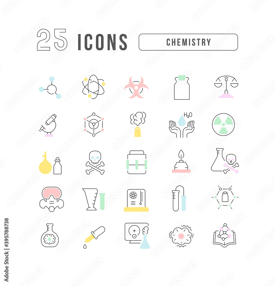 Set of linear icons of Chemistry Set of linear icons of Chemistry