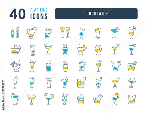 Set of linear icons of Cocktails