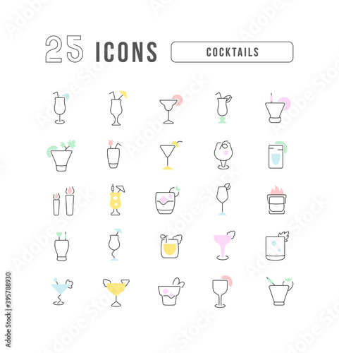 Set of linear icons of Cocktails