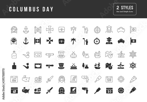 Set of simple icons of Columbus Day