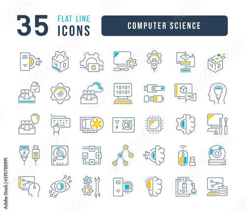 Set of linear icons of Computer Science