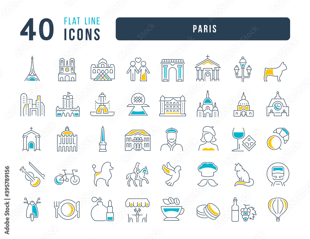 Set of linear icons of Paris Set of linear icons of Paris