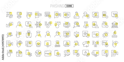 Set of linear icons of Phishing