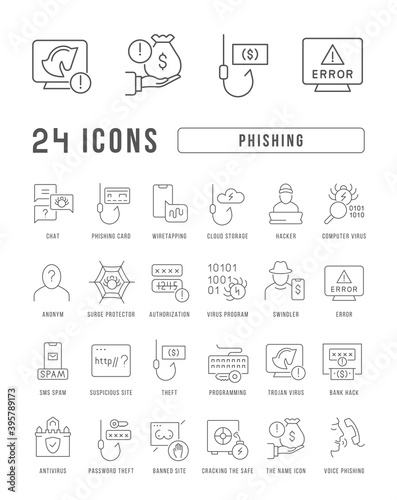 Set of linear icons of Phishing