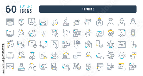 Set of linear icons of Phishing