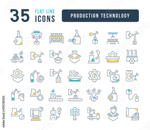 Set of linear icons of Production Technology