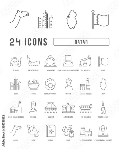 Set of linear icons of Qatar