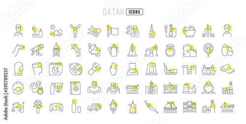 Set of linear icons of Qatar