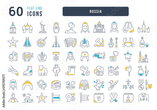 Set of linear icons of Russia