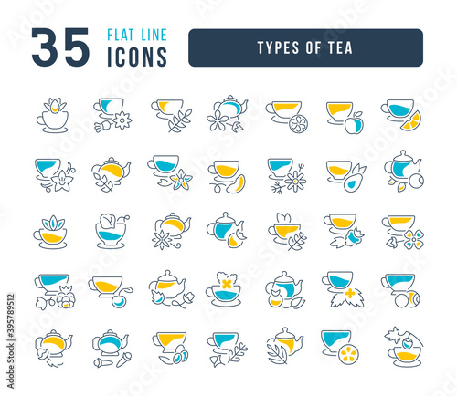 Set of linear icons of Types of Tea