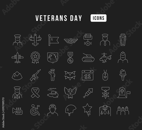 Set of linear icons of Veterans Day