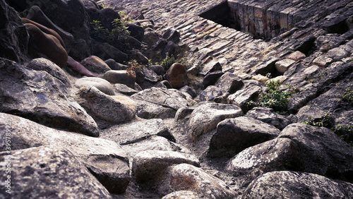 Castle stone walls close-up view