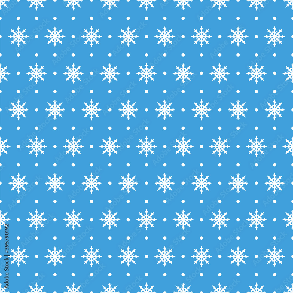 Seamless pattern of snowflakes. Vector illustration on a blue background.