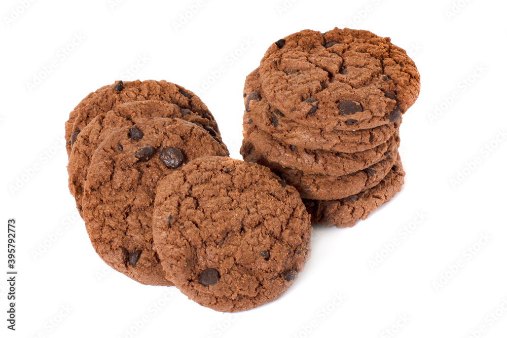 Chocolate chip cookies isolated on white background. Sweet biscuits. Homemade pastry. Chocolate chip cookies isolated on white background. Sweet biscuits. Homemade pastry.