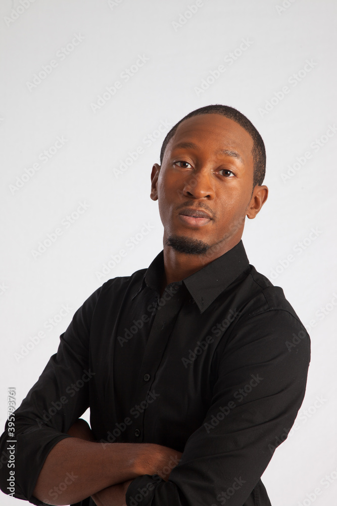 Handsome Black man with a thoughtful expression Handsome Black man with a thoughtful expression