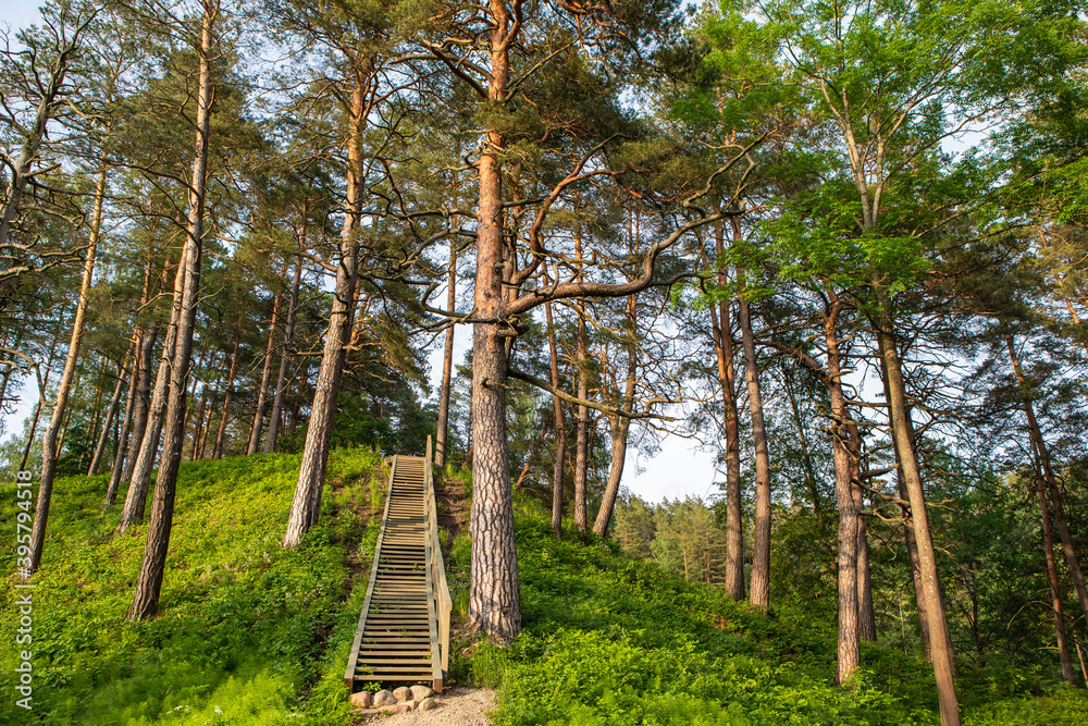 Fototapeta premium The Hill Fort of Naujoji Reva in Silenai cognitive park near Vilnius, Lithuania