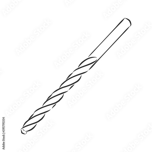 drill bit vector sketch illustration. Vector illustration for posters, decoration and print. Hand drawn sketch of a drill bit tool in black isolated on white background. vintage etching style drawing.