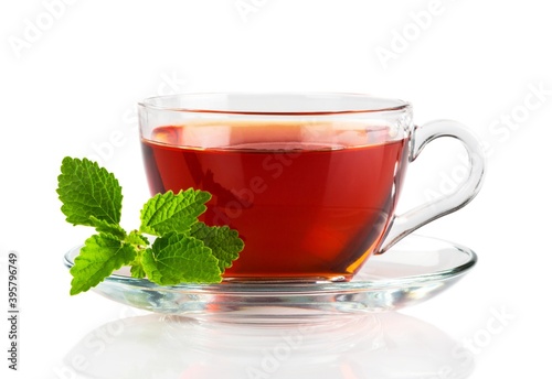 Hot drink with mint leaf