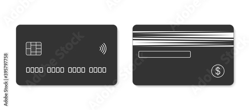Credit card. Debit Card. Concept black plastic bank card design template, isolated credit or debit cards mockup. Vector illustration