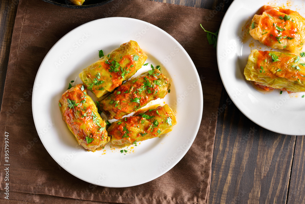 Cabbage rolls stuffed with ground beef and rice Cabbage rolls stuffed with ground beef and rice