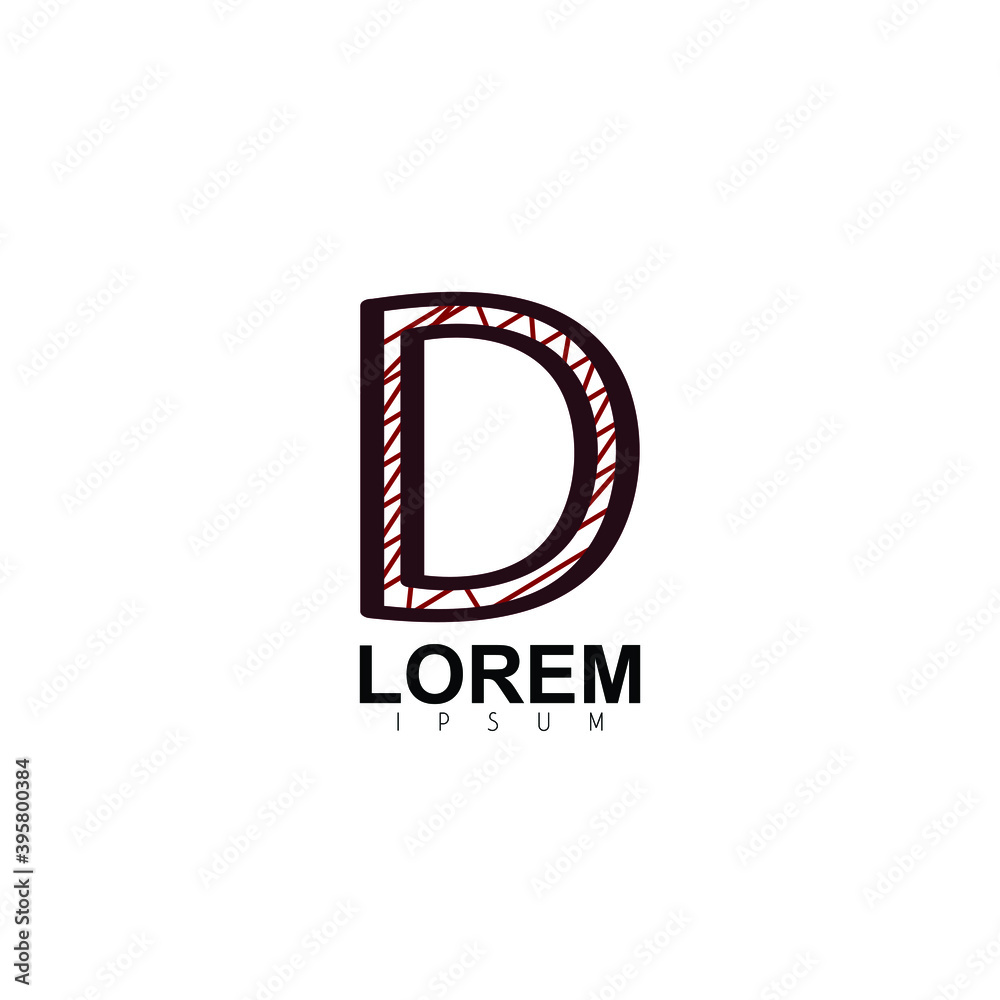 Logo Design for Letter D. Scribble Lines Red Colored Logo Design For Letter D. Sketch Effect logo Design for Alphabet  D.