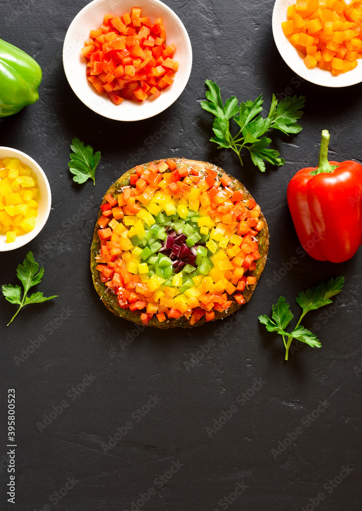 Rainbow veggie bell peppers pizza Rainbow veggie bell peppers pizza