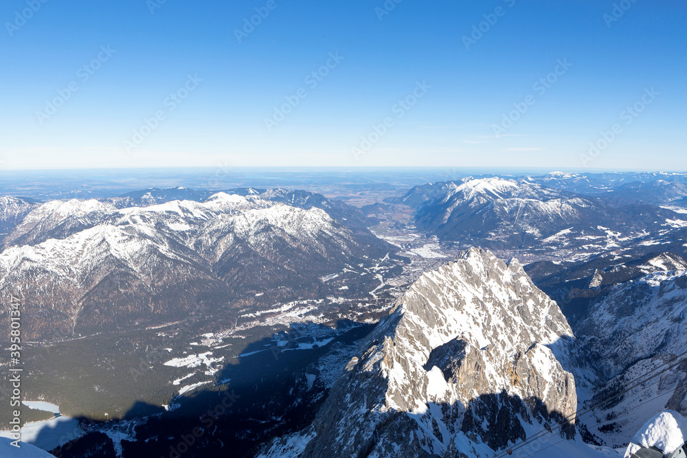 Fototapeta premium Mountain view from Zugspitze, Bavaria, Germany, wintertime