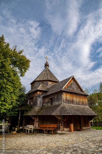 old wooden church in the open air. sights of Ukraine in the city of Kamyanets-Podolsk.