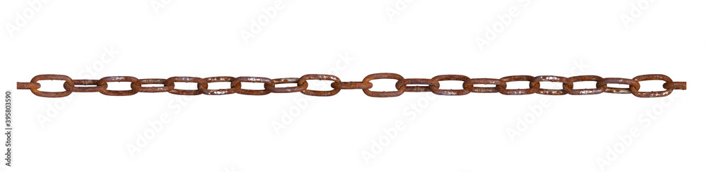 Fototapeta premium Close-up of a vintage rusty steel chain isolated on a white background (high details)