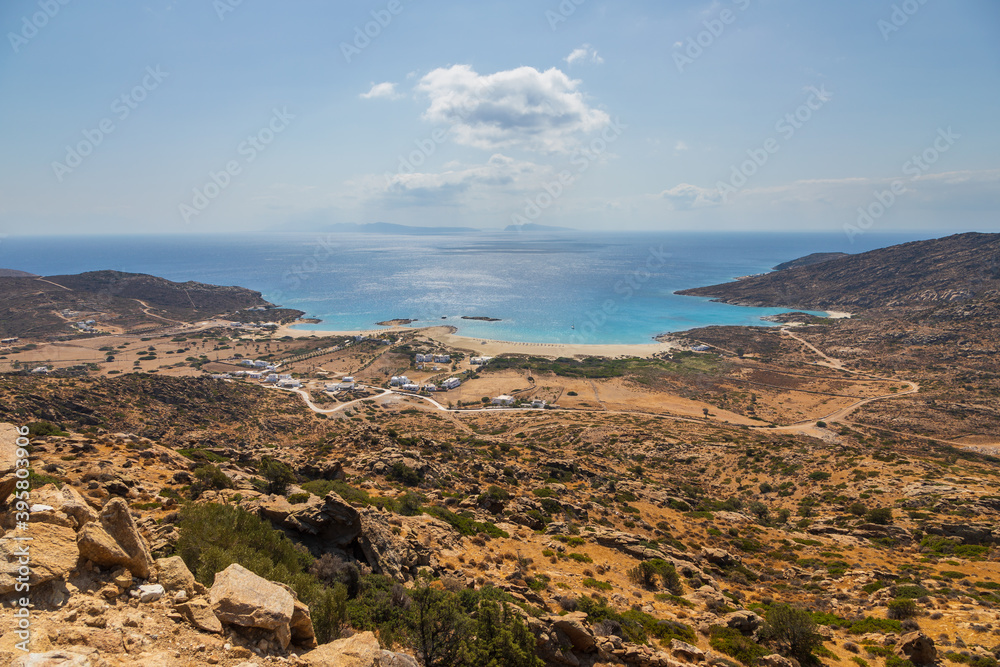 View to the popular Manganari beach, Ios Island, Greece.