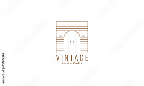 simple vintage line door home exterior logo vector icon illustration design