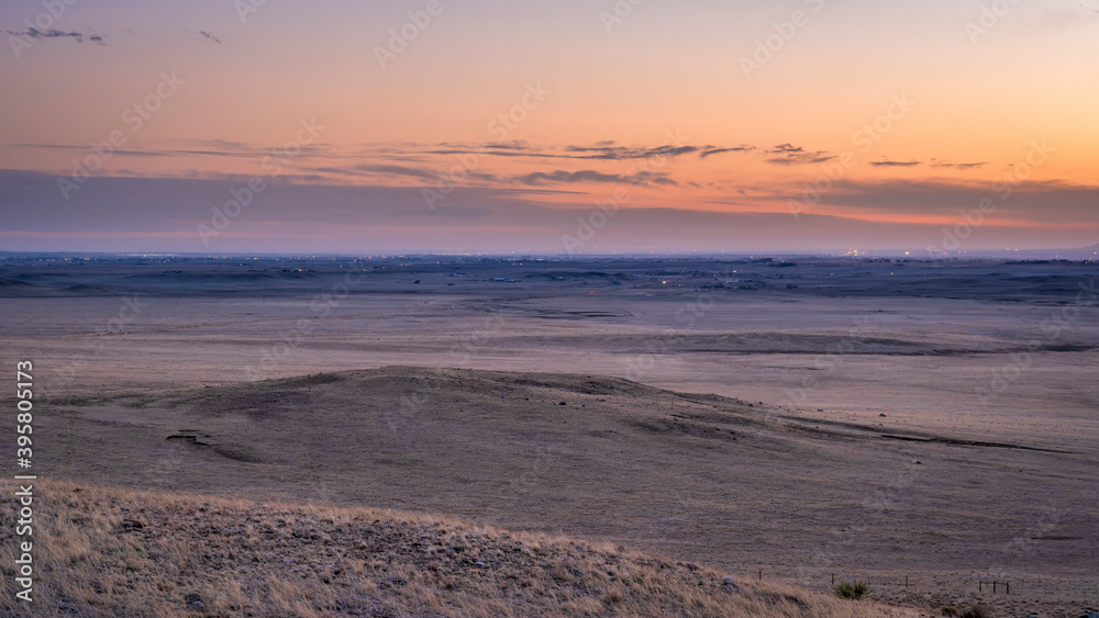 dusk over prairie in northern Colorado near Fort Collins as viewed from Soapstone Prairie Open Space