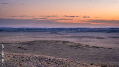 dusk over prairie in northern Colorado near Fort Collins as viewed from Soapstone Prairie Open Space