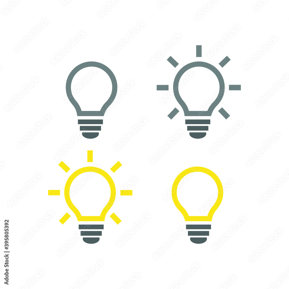 Set of light bulb icons. Concept of idea. Vector illustration. Set of light bulb icons. Concept of idea. Vector illustration.