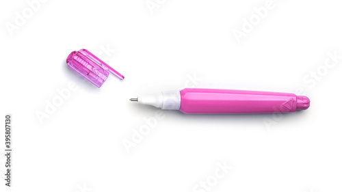 Pink pen corrector on whitr background. High quality photo photo